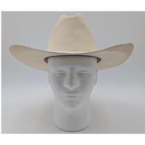 Men’s Shantung Panama Straw Cowboy Hat 6 5/8 (53cm) Western Rodeo Ranching White